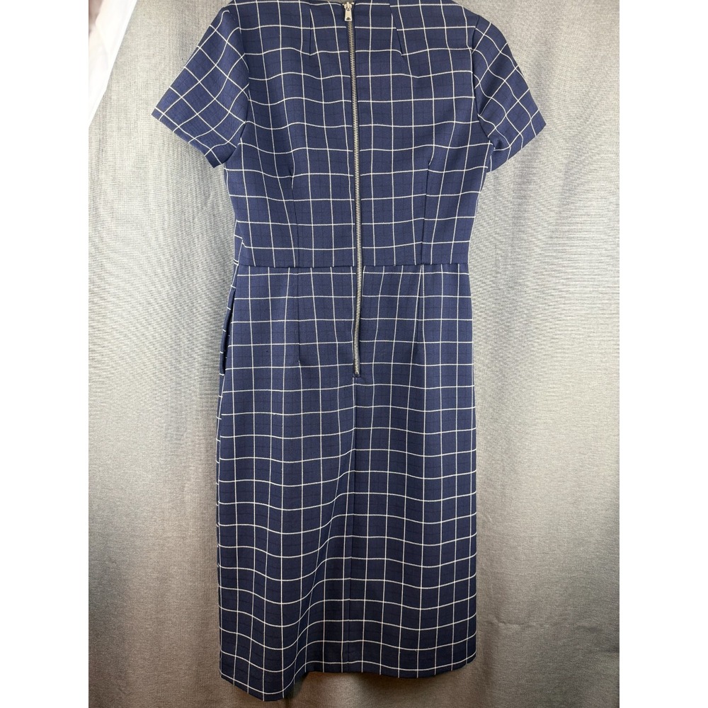 SweetSalt Navy Blue White Check Dress‎ Size S Work Office Modest Classy Pencil
